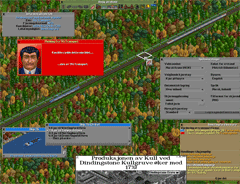 To make OpenTTD more internationally appealing, we already have over 20 translations you can choose from. In this particular screenshot the language is set to Norwegian. We can see the settings window where you can change the language amongst others (item Språk) and a failed attempt to try and sabotage a competitor’s rails.